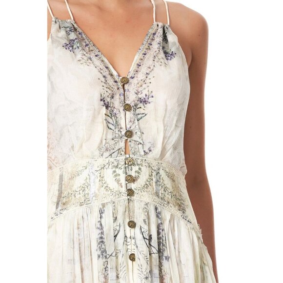 Camilla Strap Dress with Shaped Waistband Memories of Moree Cream Size Medium - Picture 3 of 11